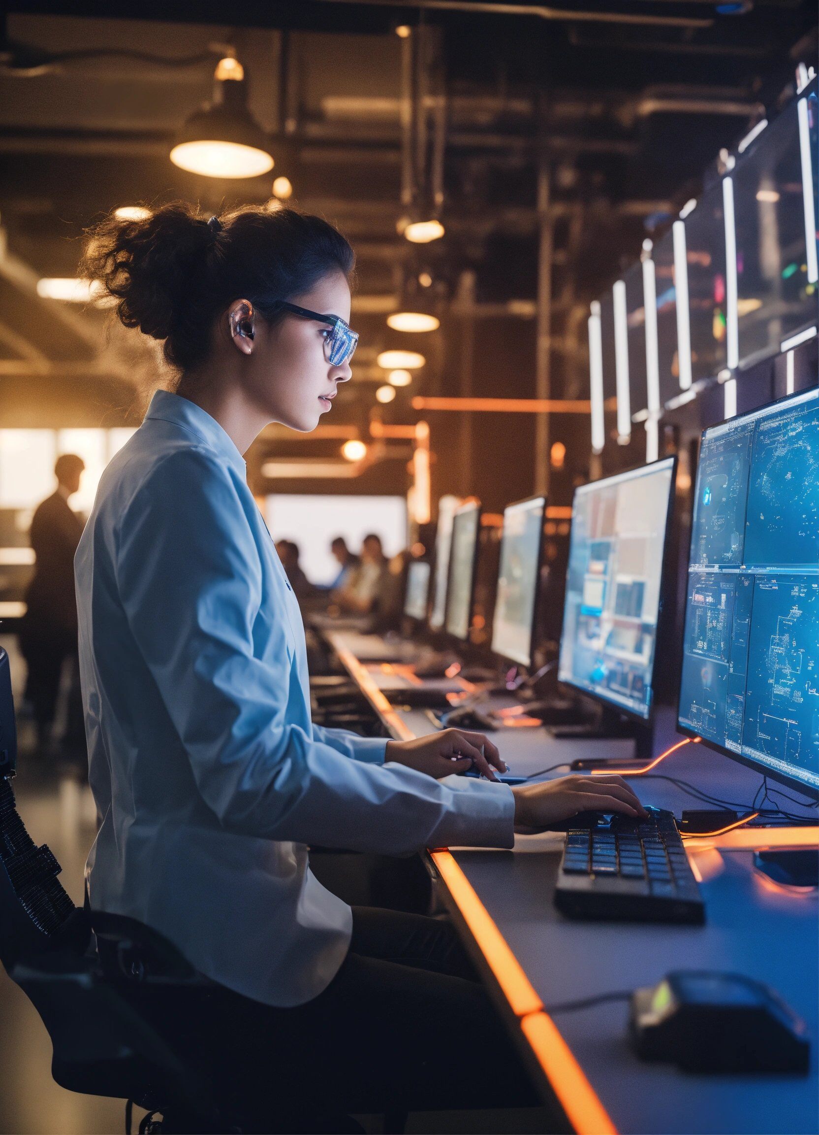 young female physician looking at data on a computer