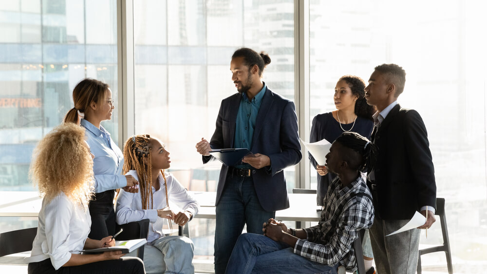 a group of young professionals working