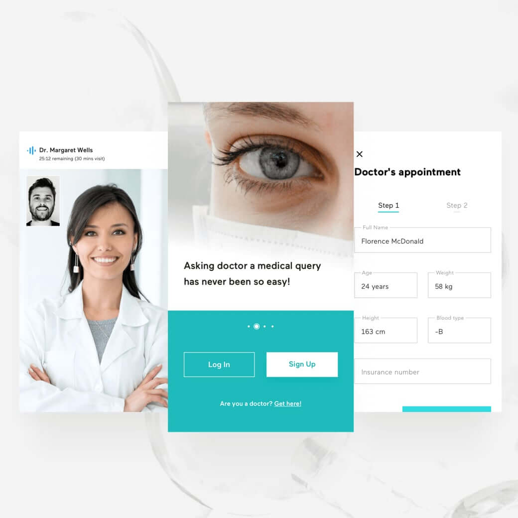 A series of screens for a healthcare app.