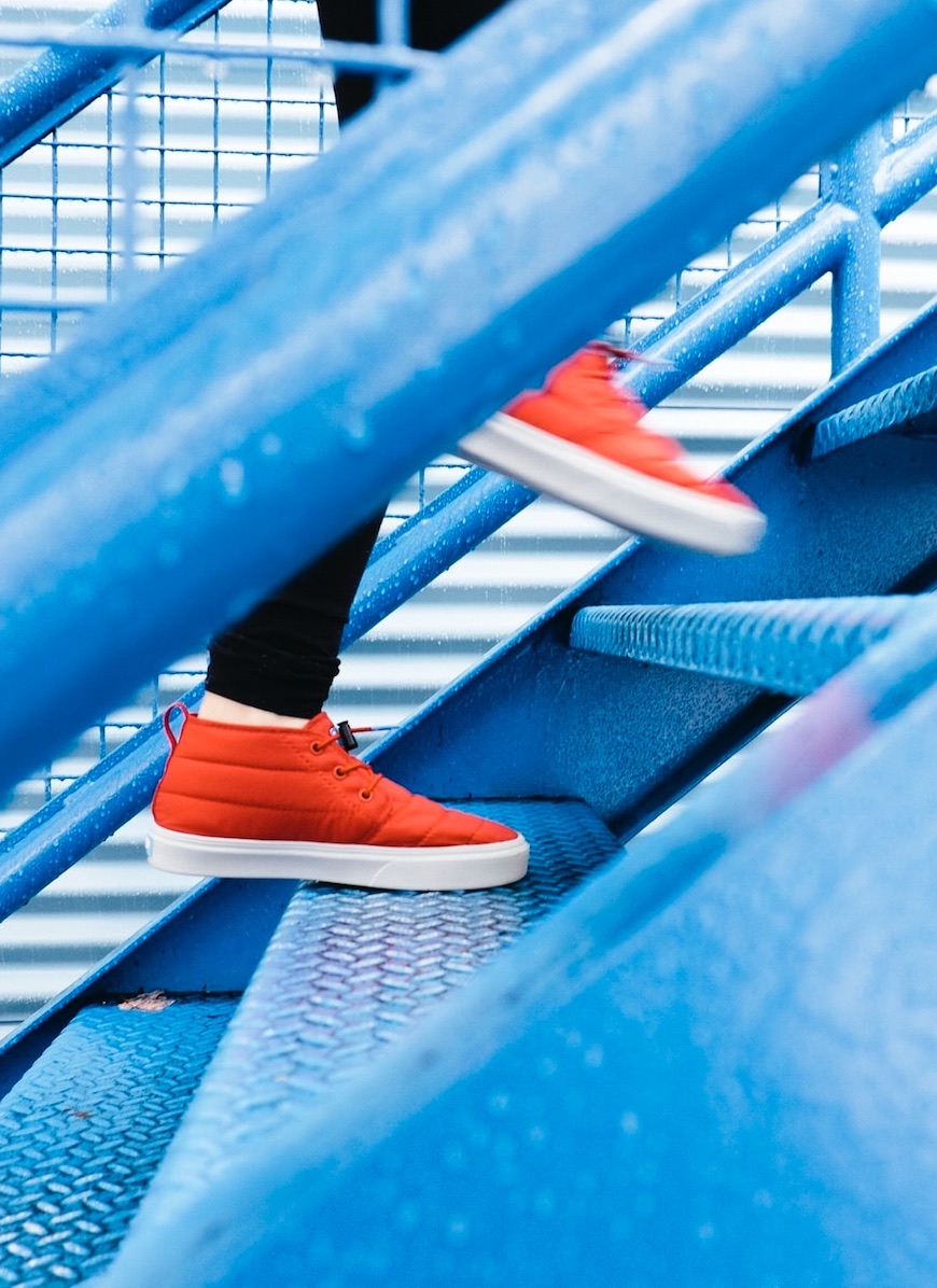 Running up the stairs