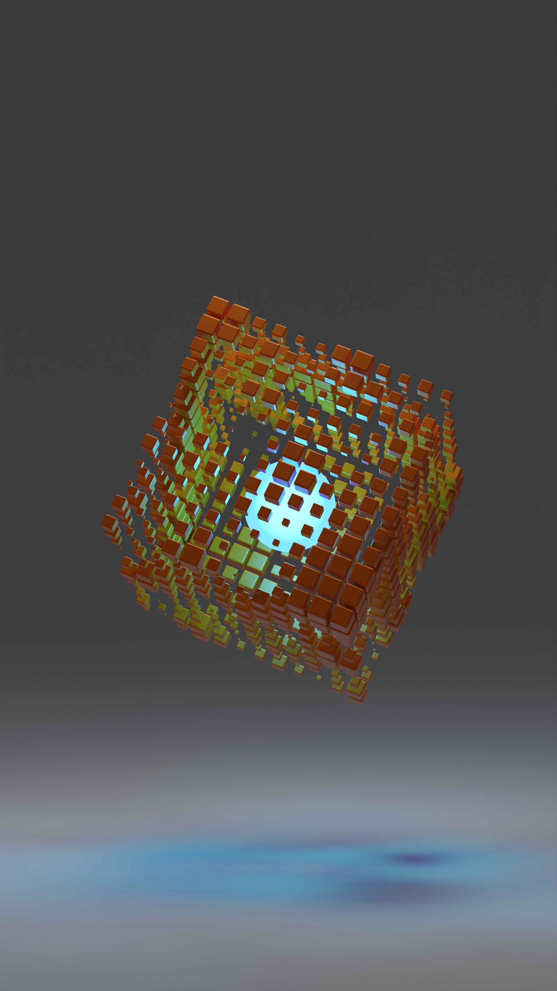 Stock image of a 3D rendering of an orange computer chip.